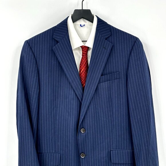 STAFFORD 2 piece suit separates pinstripe navy blue 100% wool classic 42L 36W - Picture 3 of 15